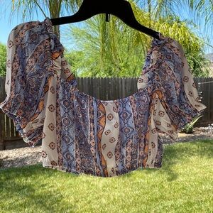 🌸$5 BOG Collective top, crop, boho blue orange, Juniors size M